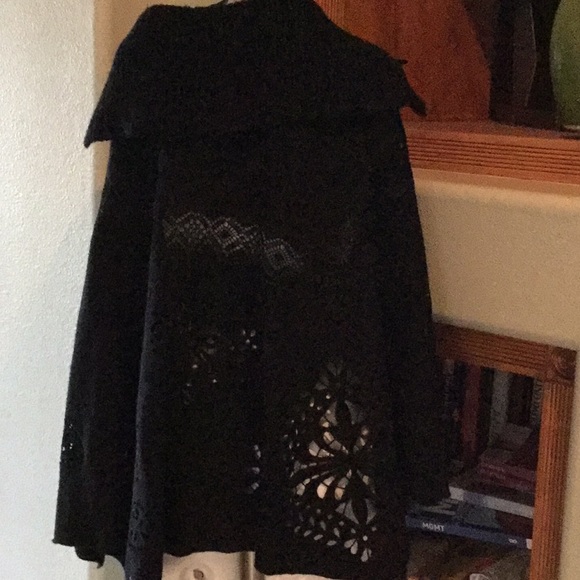 Black Wool Poncho Cape One Size Beautiful - Picture 2 of 8